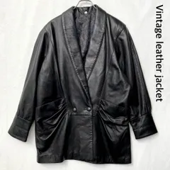 90s　ヴィンテージ　レザージャケット　ダブル　本革　裏地　ペイズリー柄　フリーサイズ　ブラック
