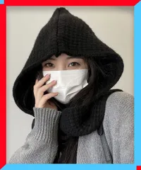 新品　ニットマフラー フード付き 韓国風 バラクラバ 小顔 ニット帽 暖かいニット スヌード 秋 冬 フーディマフラー 女【 送料無料 】