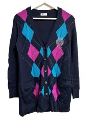アクアスキュータム AQUASCUTUM ニット カーディガン 8F アーガイル柄 ラメ ラインストーン ウール ネイビー ピンク ライトブルー 長袖 トップス