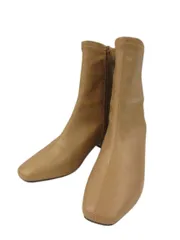 オペークドットクリップ OPAQUE.CLIP ストレッチショートブーツ チャンキーヒール ベージュ S 靴