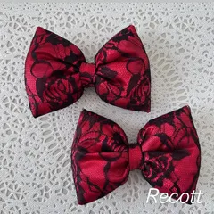 レッド×黒レース 赤 リボン 2個セット！推し活 イベント 文化祭 発表会 体育祭 盛り髪 ツインテール