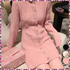 送料無料 ケーブル編みニットワンピースミニ丈韓国風  