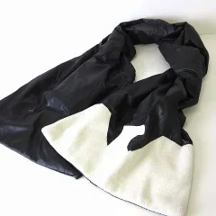 エンポリオアルマーニ EMPORIO ARMANI マフラー ネックウォーマー 中綿 ナイロン ロゴ ウール パッチワーク 黒 ブラック オフ白のサムネイル