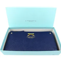 サマンサタバサ プチチョイス シンプルリボンプレート ラウンド 長財布 ウォレット レディース ネイビー Samantha Thavasa 【中古】