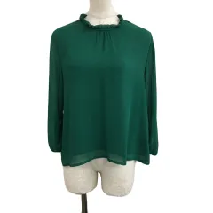 ロペピクニック ROPE Picnic ブラウス カットソー プルオーバー フリルネック シアー 透け感 無地 七分袖 38 緑 グリーン