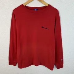 Champion チャンピオン Tシャツ 長袖 スクリプトロゴ刺繍 袖ロゴ レッド Lサイズ メンズ 古着 アメカジ ストリート