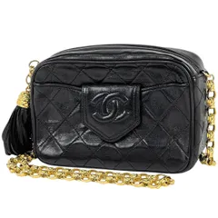 シャネル CHANEL ココマーク フリンジ チェーン ショルダーバッグ マトラッセ タッセル ショルダーバッグ レザー ブラック レディース 【中古】