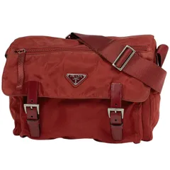 プラダ PRADA ロゴプレート ショルダーバッグ メッセンジャーバッグ ショルダーバッグ ナイロン レッド B6671 レディース 【中古】