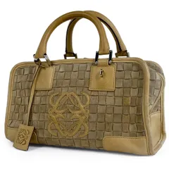 ロエベ LOEWE アマソナ 28 アナグラム ロゴ ハンドバッグ スエード キャメル レディース 【中古】