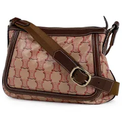 セリーヌ CELINE トリオンフ ショルダーバッグ 斜め掛け ロゴ ショルダーバッグ コーティングキャンバス ブラウン レッド レディース 【中古】