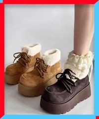 新品 レディース 厚底 ムートンブーツ もこもこ ショートブーツ 美脚 脚長 秋冬 あったか 防寒 おしゃれ 疲れにくい【送料無料】