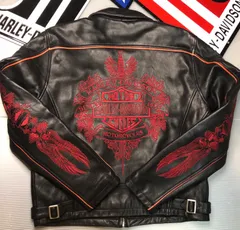 ⭐️【非常に稀少！赤糸刺繍限定品！】高品質の山羊&牛革製　Harley-Davidson ハーレーダビッドソン　正規品・純正本革製ライダースジャケット⭐️非常に稀少な限定版モデル❗️⭐️