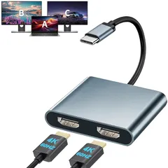USB C デュアル HDMI 変換アダプタ ハブ Type C マルチディスプレイ 3画面出力、Dual 2画面 デュアルモニター プレイアダプタ 4K@60Hz 2-IN-1 Type C HDMI 2ポート拡張 分配器 拡張モード対応 MacBook 0