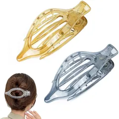 Aollaa ヘアクリップ横向き【上品ナチュラルな色2本】バンスクリップ 大きめ 髪に優しい髪留めバレッタ しっかりとまる 透け感カラー ヘアクロー ヘアアレンジ オシャレ髪飾り テールクリップ hair clip 2pcs（オンブレグレー＆黄緑） 1