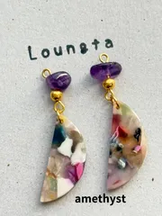 3370アメジスト天然石ピアス 個性派ピアス 樹脂ピアス