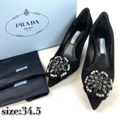 PRADA プラダ 本革 ビジュー刺繍 ミュール ヒール サンダル 35.5