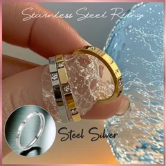 3つのダイヤが輝くステンレススチールリング  2mm 重ね付け 普段使い 水洗い可能 size:8号/17号/19号サイズからお選びください。