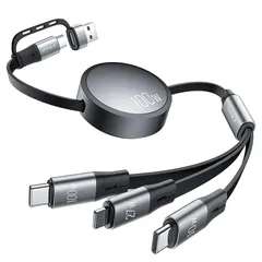 【新登場&100W+27W+10W】3in2 巻き取り充電ケーブル3in2 充電ケーブルタイプc×2 充電けーフル3in2タイプc タイプcUSB-C to USB-C けーフルPD対応1 00 W/5A QC4.0 超急速充電 usb T-ype c （ 1