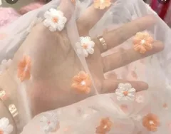 刺繍生地　ピンク　花 オーガンジー