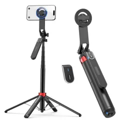 【在庫セール】MagSafe対応【全方位360°回転+270°角度調節】磁気 スマホ四脚 四脚スタンド 7段階伸縮 じどり棒 176cm超長 充電式リモコン付き iPhone12-17シリーズ＆Android多機種対応セルカ棒 自撮り棒 軽量 マグネット 折り