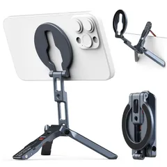 【在庫処分】マグセーフ ポケットスタンド スマホスタンド 360度回転 超磁力 マグネットマウント 1/4インチネジ穴＆アーカベース＆折りたたみフック付き アルミ合金製 軽量 セルフィー/生放送/撮影録画/動画鑑賞に最適 多機能スマホスタンド 折りたたみ式