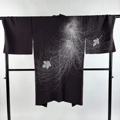 羽織 身丈111cm 裄丈71cm L 菊 銀糸 刺繍 濃紫 正絹 逸品 【中古】