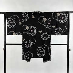 【美品】 羽織 身丈95cm 裄丈63cm S 菊 黒 正絹 逸品 【中古】