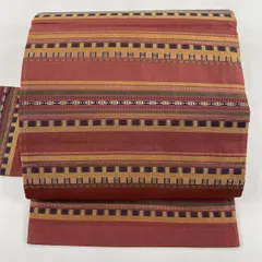 【美品】 名古屋帯 秀品 縞 幾何学模様 ピンク 正絹 【中古】
