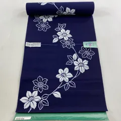 反物 優品 浴衣 草花 濃紺 綿 【中古】