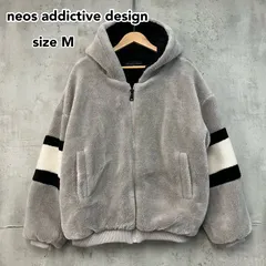 neos addictive design ネオス アディクティブ デザイン裏ボア フード付き ライン ボアジャケット M / ブルゾン アウター ライトグレー ストリート 防寒 もこもこ  メンズ レディース  ★ ◆■