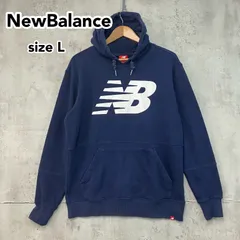 New Balance ニューバランス デカロゴ スウェット プルオーバーパーカー L 紺 ネイビー 良品 メンズ レディース ストリート ★ ◇■