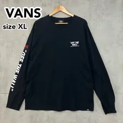 VANS バンズ ロンT XL 黒 OFF THE WALL チェッカーフラッグ 袖プリント ストリート カジュアル 長袖 Tシャツ 破れあり ★ ◇■
