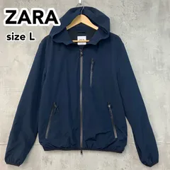 ZARA ザラ フーデッドブルゾン マウンテンパーカー L ネイビー 撥水加工 スポーティー カジュアル メンズ 軽量 アウター ★ ◇■