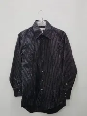 シャツ コード スリム コットン グリッター ブラック ストライプ シャツ M