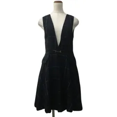 アクシーズファム axes femme ワンピース ジャンパースカート フレア ミニ チェック レース ノースリーブ M 紺 グレー ネイビー