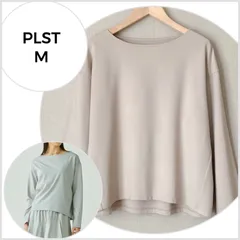 【美品♪】PLST レーヨンナイロンポンチ プルオーバー Mサイズ ライトグレー 上品きれいめ 落ち感 長袖 体型カバー シンプル大人トップス C284