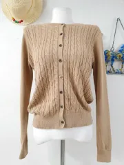 ユニクロ カシミア ケーブル編みカーディガン 66 ケーブルニット ベージュ M