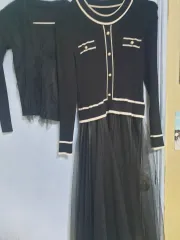 ブラック ロング ONE PIECE + カーディガン セット