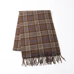 美品 英国製 ジョシュアエリス Joshua Ellis カシミヤ100% サイドフリンジマフラー ブラウン /タータンチェック【2400014549515】