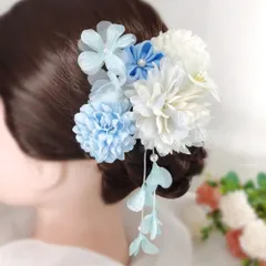 レディース 花 卒業式 入学式 4点セット 着物 成人式 ヘアアクセサリー 浴衣 初詣 髪飾り 袴  青P_4