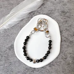 【ラスト1点】4wayビーズキーチェーン（ブラック×アンティーク）キーホルダー キーリング キーチャーム 鍵 便利アイテム