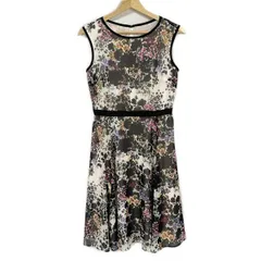 TOCCA(トッカ) ワンピース サイズ2 S レディース新品同様  - ライトピンク×黒×マルチ クルーネック/ノースリーブ/ひざ丈/花柄