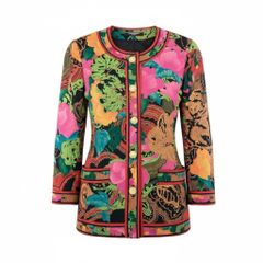 レオナールLEONARD 花柄ノーカラージャケット 美品 レオナール カンカン ノーカラー ジャケット 花柄 フラワー