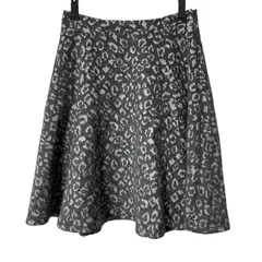 Z1614【美品】TOCCA トッカ Aラインフレアスカート レオパード柄 ウール 膝丈 グレー サイズ2