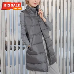 レディース ロングベスト 中綿入り スタンドカラー きれいめ シンプル 軽量 あったか 防寒 アウター 秋冬 大人カジュアル