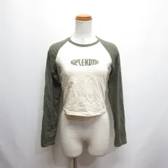 デイジー Dazy 長袖 クロップド丈 ラグラン Tシャツ S アイボリー×カーキ カットソー