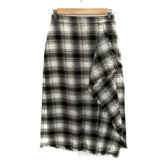 ナノユニバース nano universe フレアスカート ロング丈 チェック柄 フリンジ 36 マルチカラー ブラウン 茶 黒 ブラック /SM22