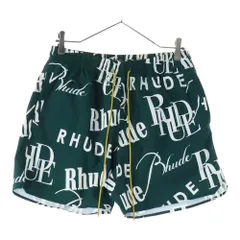 RHUDE (ルード) LOGOMANIA TRUNKS PANT ロゴプリント スウィムショーツ グリーン/ホワイトのサムネイル