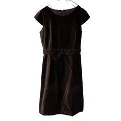 Z1614【美品】TOCCA トッカ 膝丈ワンピース カットソーワンピース ベルベット リボン装飾 ブラウン サイズ0