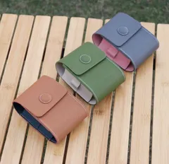 ゴルフボールケース 4球収納 PUレザー 3色セット（グリーン・ブラウン・グレーピンク）ティーホルダー付き コンパクト 収納ポーチ